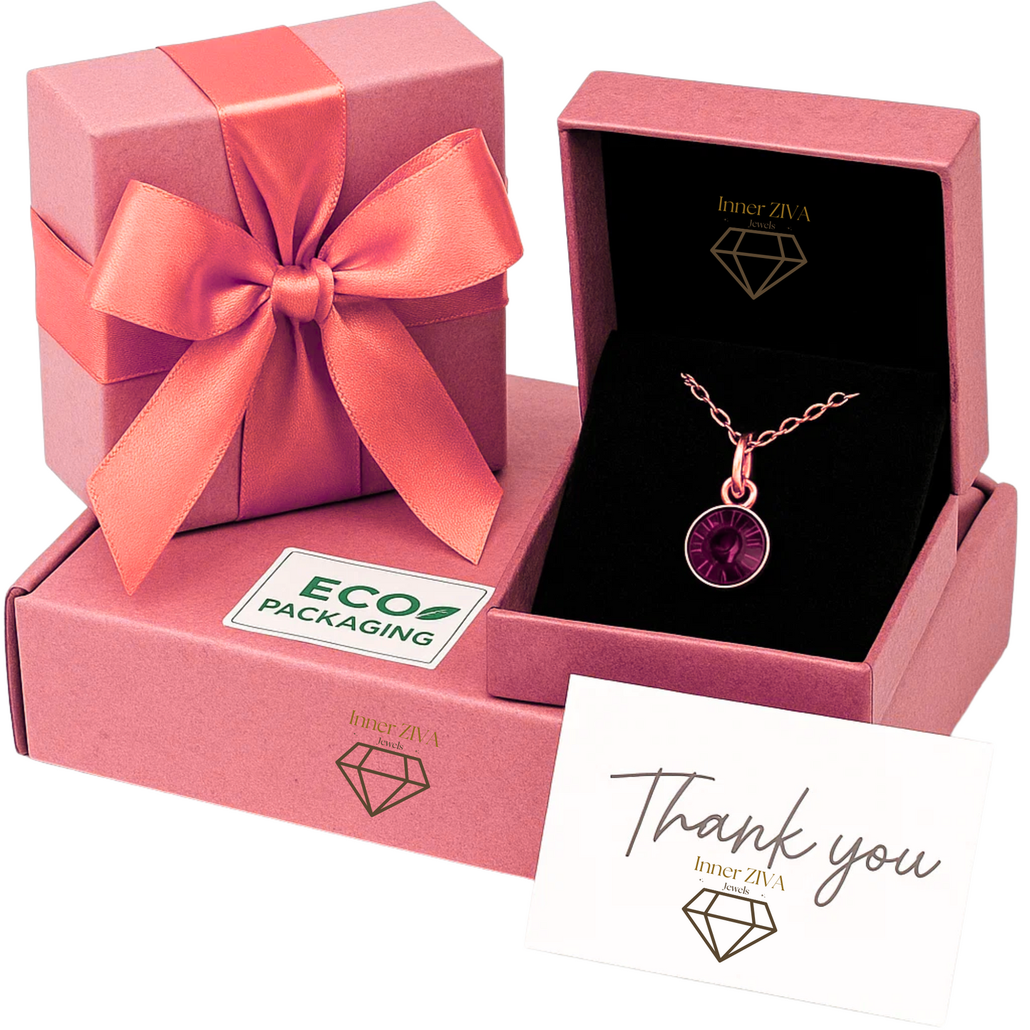 Elegant Birthstone Name Necklace – Personalized Gold, Rose Gold, Silver Charm with Birthstone