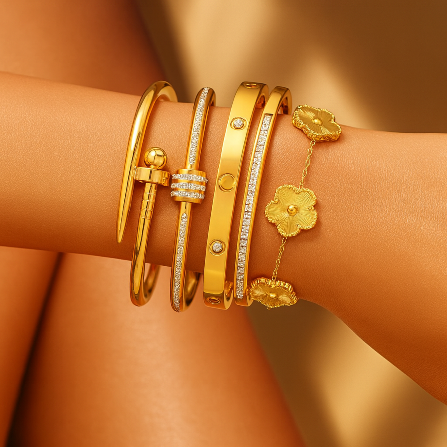 Gold Flower Charm Bracelet for Women