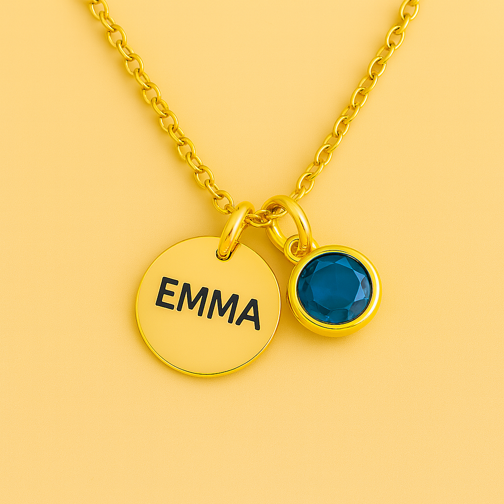 Elegant Birthstone Name Necklace – Personalized Gold, Rose Gold, Silver Charm with Birthstone