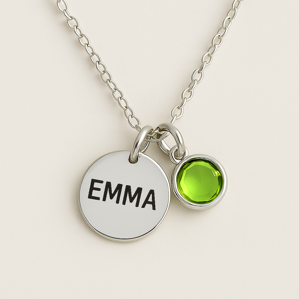 Elegant Birthstone Name Necklace – Personalized Gold, Rose Gold, Silver Charm with Birthstone
