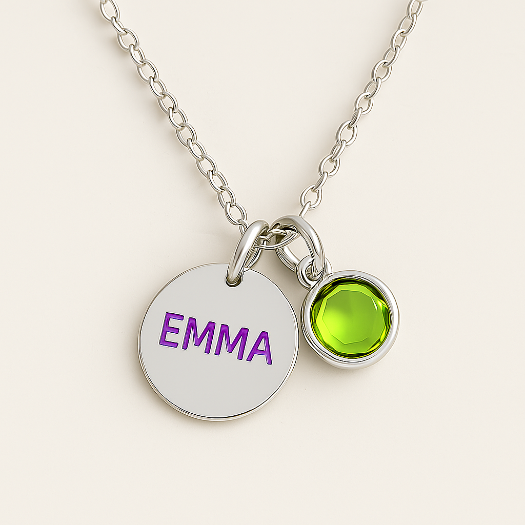 Elegant Birthstone Name Necklace – Personalized Gold, Rose Gold, Silver Charm with Birthstone