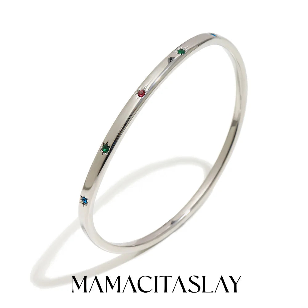 MamacitaSlay 316L Stainless Steel Colorful Zircon Heart Star Bangle 18K Gold Plated Waterproof Stackable Jewelry For Women Gift