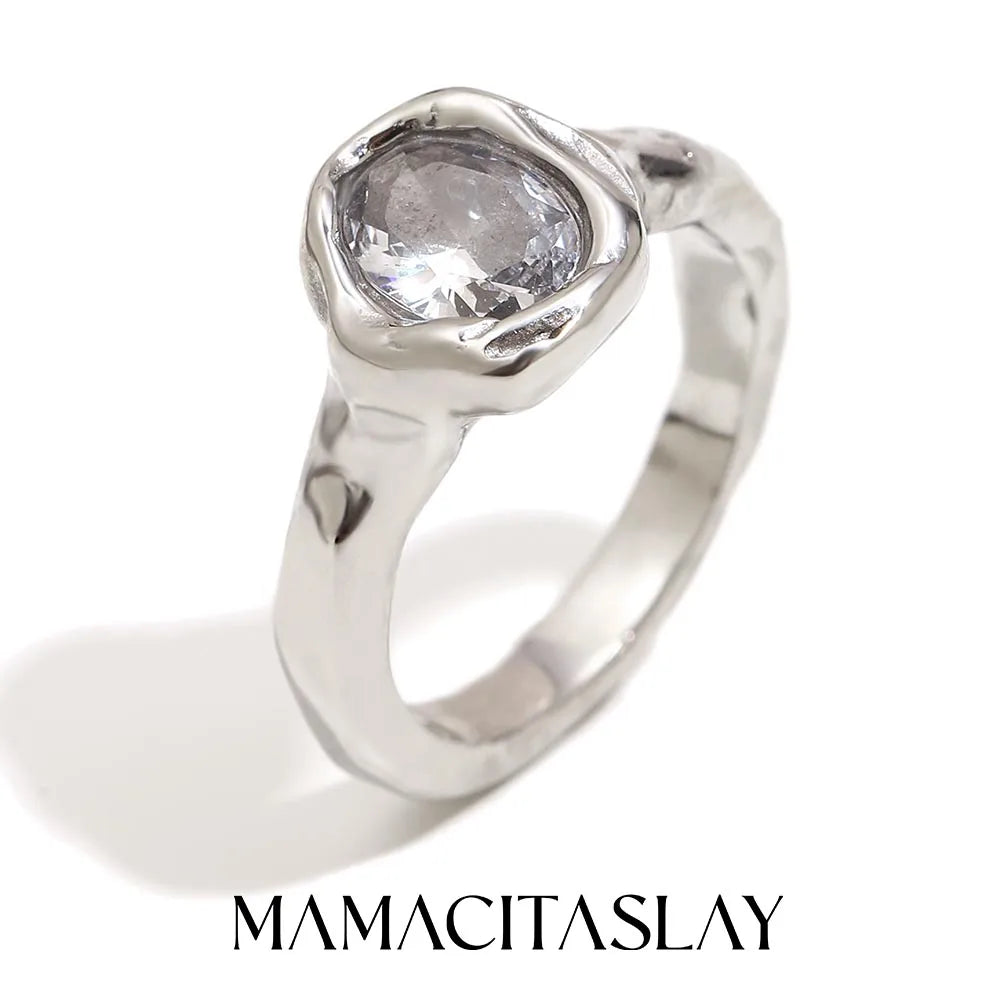 MamacitaSlay 316L Stainless Steel Zircon Irregular Ring 18K Gold Plated Waterproof Jewelry Women's Classic Ring High Quality