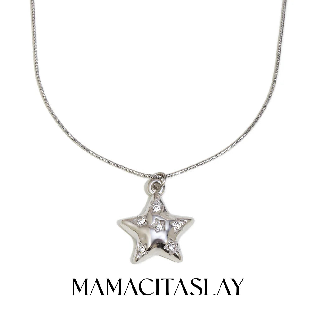 MamacitaSlay 316L Stainless Steel Zircon Star Pendant Necklace 18K Gold Plated Waterproof Jewelry Women's High Quality Necklace
