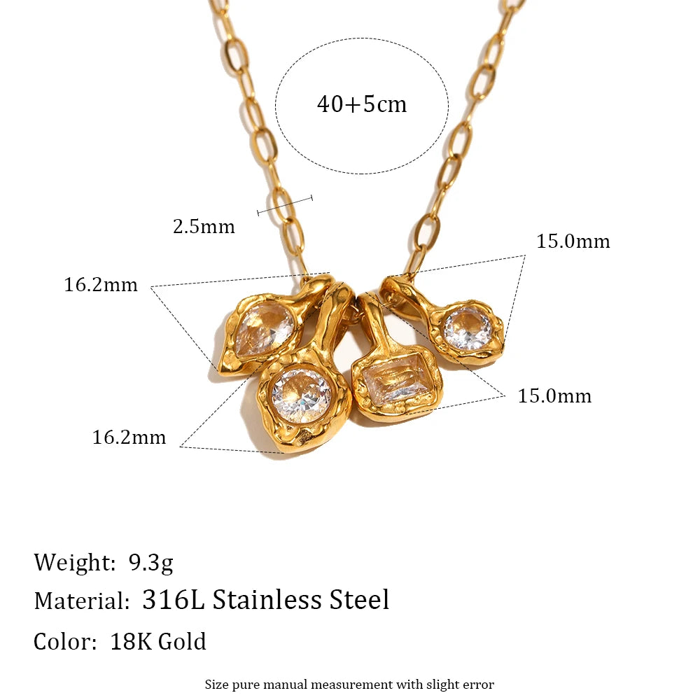 MamacitaSlay 316L Stainless Steel Irregular Multicolor Zircon Necklace 18K Gold Plated Waterproof Minimalist Jewelry For Women