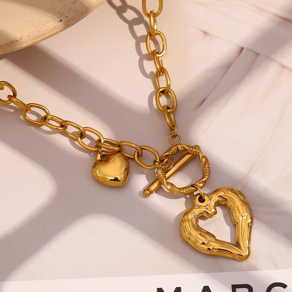 MamacitaSlay 18K Gold Plated Stainless Steel OT Buckle Heart Pendant Necklace Party Creative Waterproof Jewelry High Quality