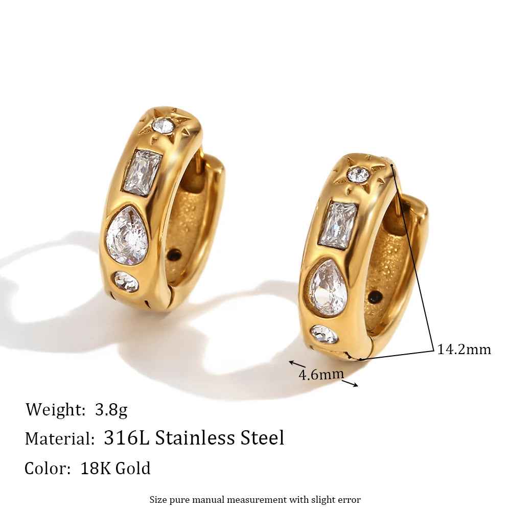 MamacitaSlay Classic Solar Geometric Zircon Bracelets Shiny Zircon Hoop Earrings 2024 Trend Stainless Steel Ring Woman