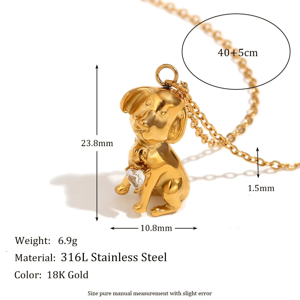 MamacitaSlay Cute Puppy Heart Zircon Pendant Necklace 2025 New Design Waterproof Neck Jewelry Women's Elegant Collarbone Chain