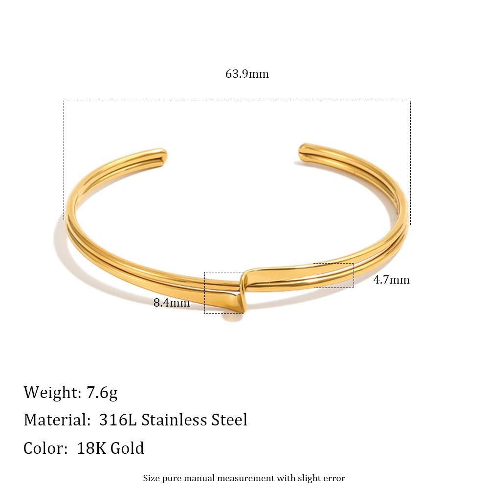 MamacitaSlay 316L Stainless Steel Twisted Wave Fold Thin Wire Cuff Bangle 18K Gold Plated Waterproof Jewelry For Women Bracelet