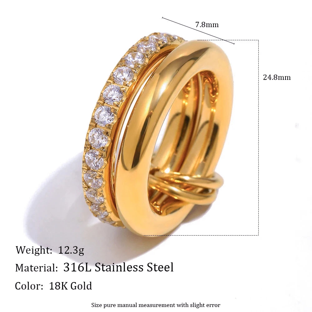 MamacitaSlay 316L Stainless Steel Baroque Pearl Zircon Ring 18K Gold Plated Waterproof Casual Statement Jewelry For Women Gift