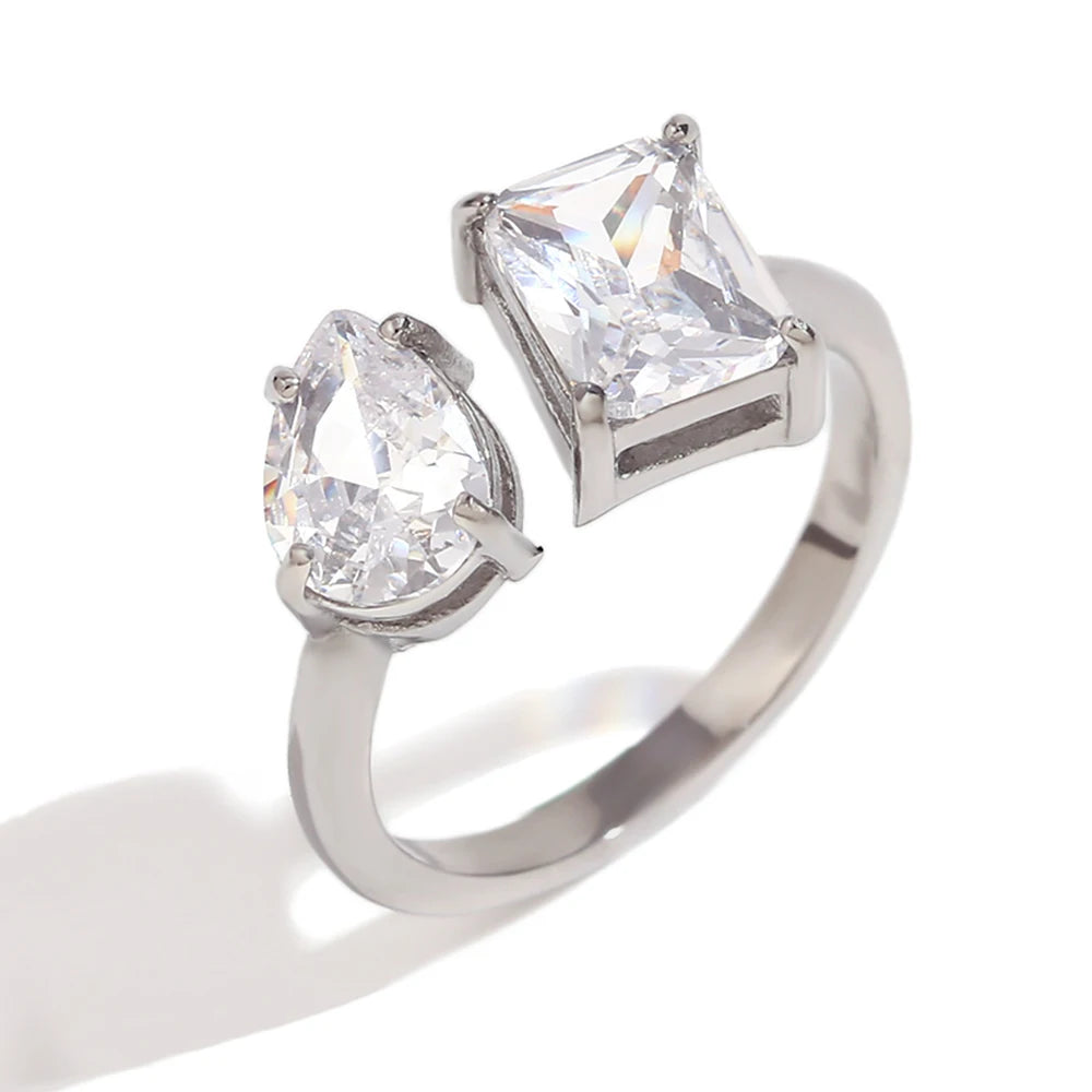 MamacitaSlay 316L Stainless Steel Zircon Asymmetric Adjustable Ring 18K Gold Plated Waterproof Jewelry For Women Trendy Ring