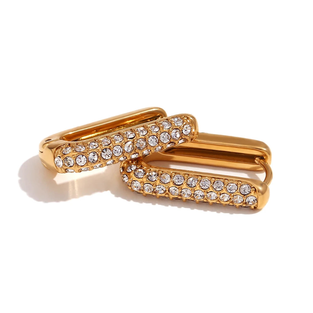 MamacitaSlay 316L Stainless Steel Zircon U Shaped Hoop Earrings 18K Gold Plated Waterproof Minimalist Jewelry For Women Gift