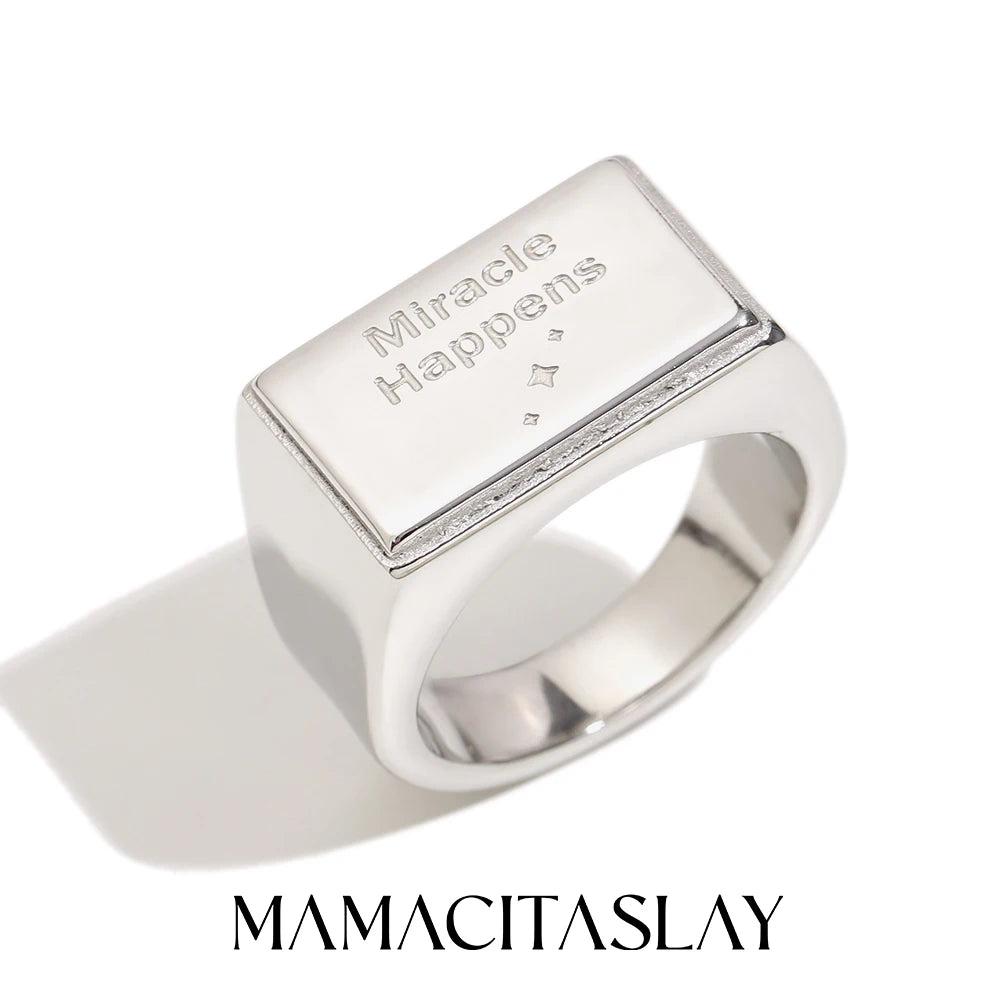 MamacitaSlay 316L Stainless Steel "Miracle Happens" Letter Ring Party Waterproof Jewelry Women's Classic Charm Ring 2025 Gift