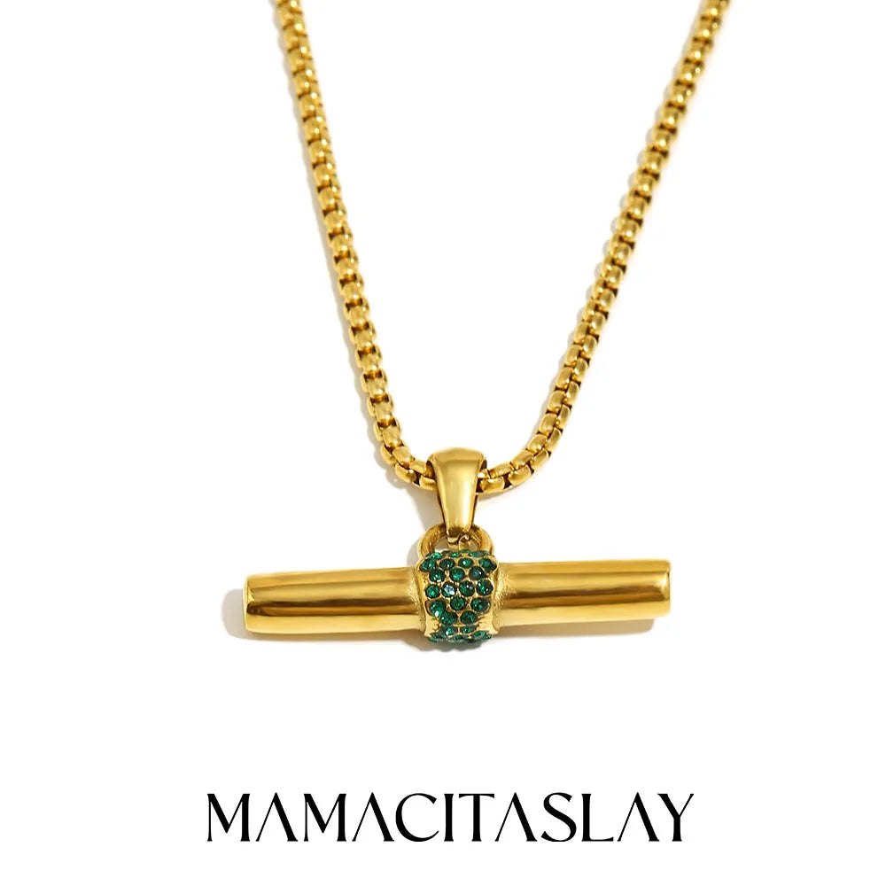 MamacitaSlay 316L Stainless Steel T-Bar Pendant Necklace Earrings Waterproof 18K Gold Plated Jewelry Women's Earrings Necklace