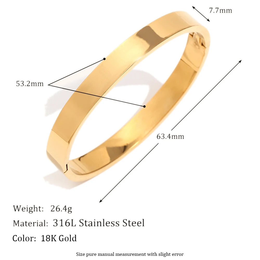 MamacitaSlay 316L Stainless Steel Smooth Surface Stackable Bangle 18K Gold Plated Waterproof Jewelry Women's Classic Bracelet