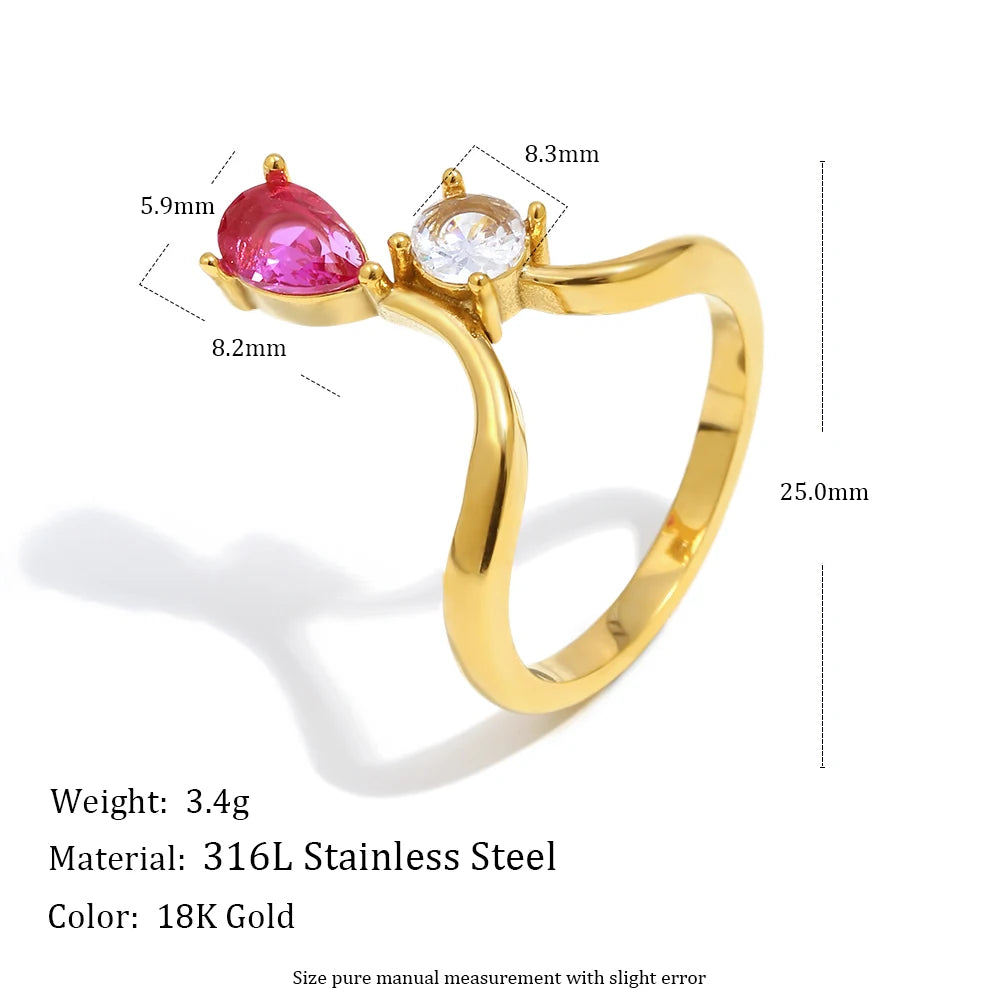 MamacitaSlay 316L Stainless Steel Zircon Water Droplet Crown Ring 18K Gold Plated Waterproof Jewelry Women's Elegant Ring Gift