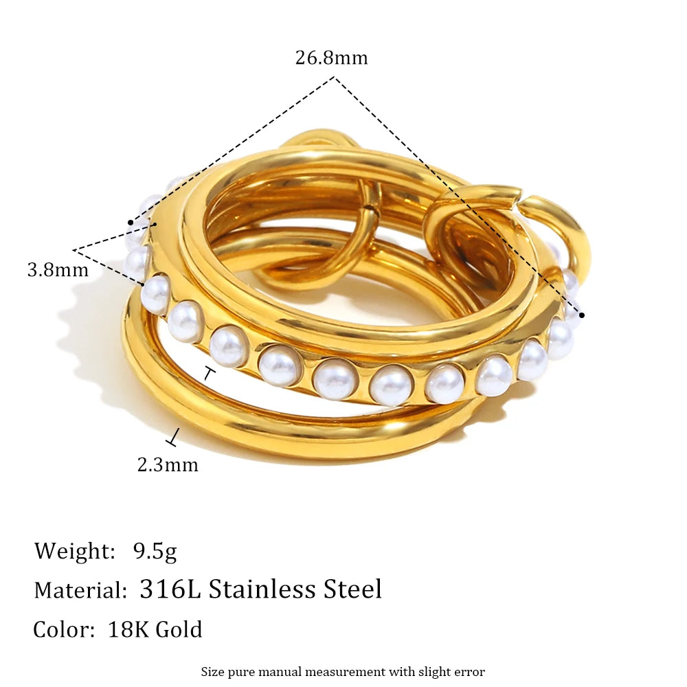 MamacitaSlay Elegant 316L Stainless Steel Pearl Three Layer Ring 18K Gold Plated Waterproof Jewelry Women's Charm Ring Gift 2025