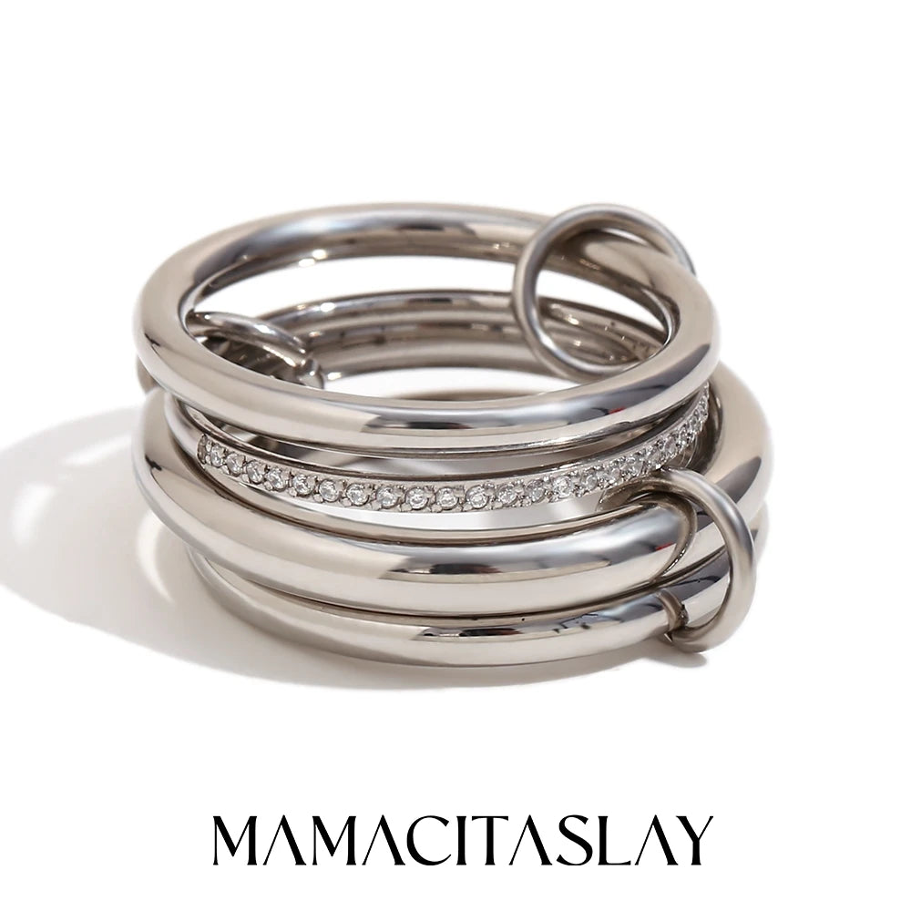 MamacitaSlay Unique Cool Three/Four Fingers Chain Shape Variable Hiphop Rings Stainless Steel Trendy Accessories Women Men Gifts