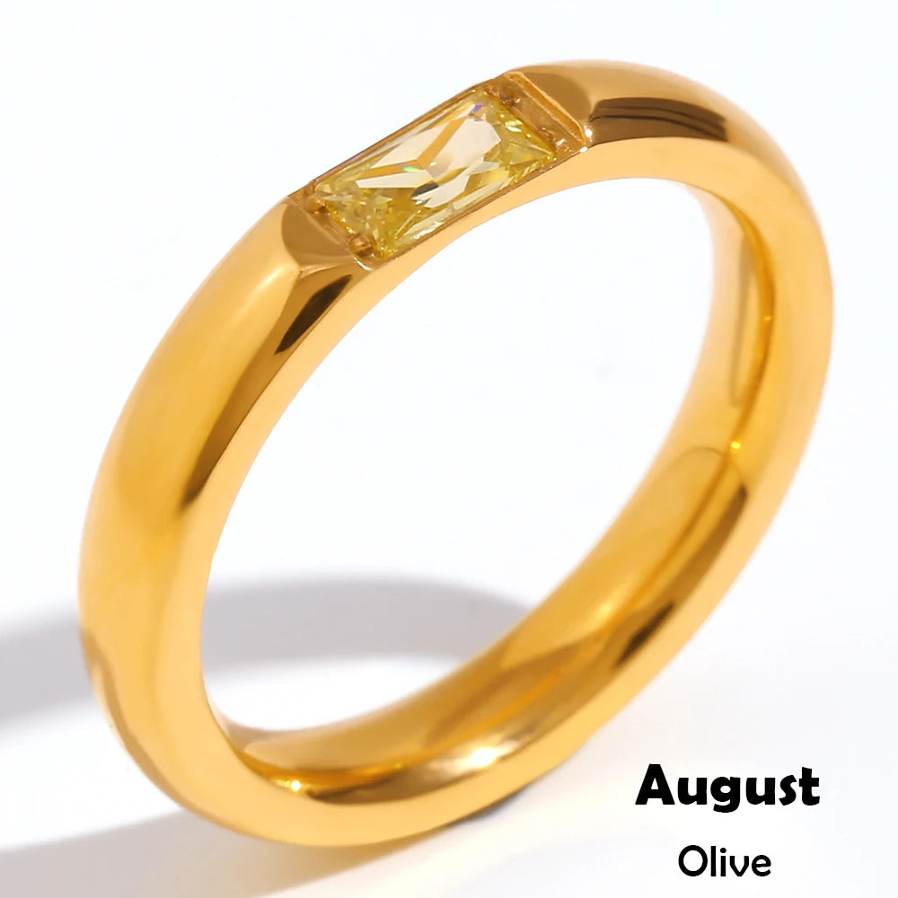 MamacitaSlay 316L Stainless Steel Zircon Birthstone Ring Party Simple Waterproof Jewelry Classic Gift Women's High Quality Ring