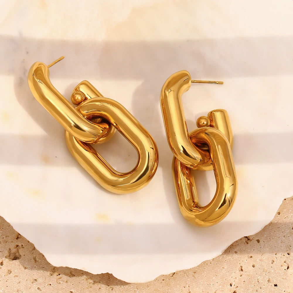 MamacitaSlay Classic 18K Gold Plated Stainless Steel Geometric Earrings Party Minimalist Waterproof Jewelry Women's Charm Gift