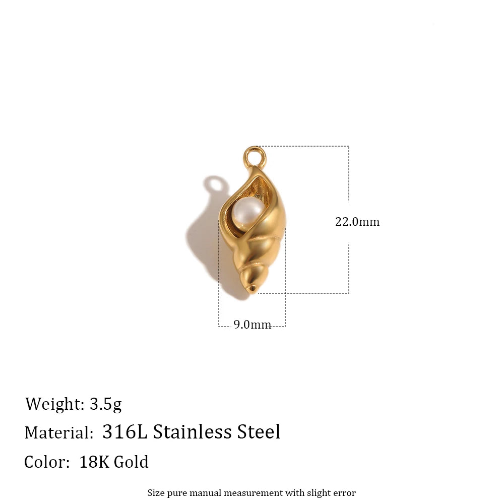 MamacitaSlay 316L Stainless Steel Ocean Theme Zircon Shell Charms 18K Gold Plated Waterproof Making DIY Jewelry For Women Gift