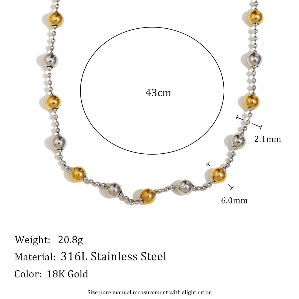 MamacitaSlay Stainless Steel Double Color Steel Ball Pendant Necklace Party Waterproof Jewelry Women's Charming Neck Jewelry