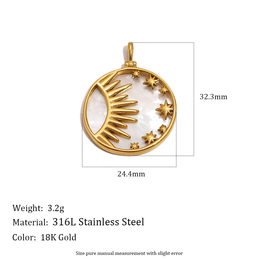 MamacitaSlay 18K Gold Plated Shell Moon Star Charm 316L Stainless Steel Ceramic Beads For DIY Earrings Bracelet Necklace Making