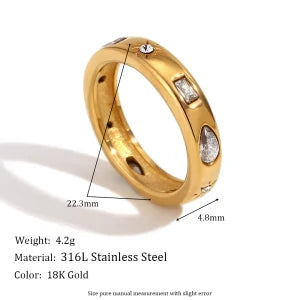 MamacitaSlay 316L Stainless Steel Multicolor Zircon Ring Waterproof 18K Gold Plated Jewelry For Women's Classic Ring Gift 2026