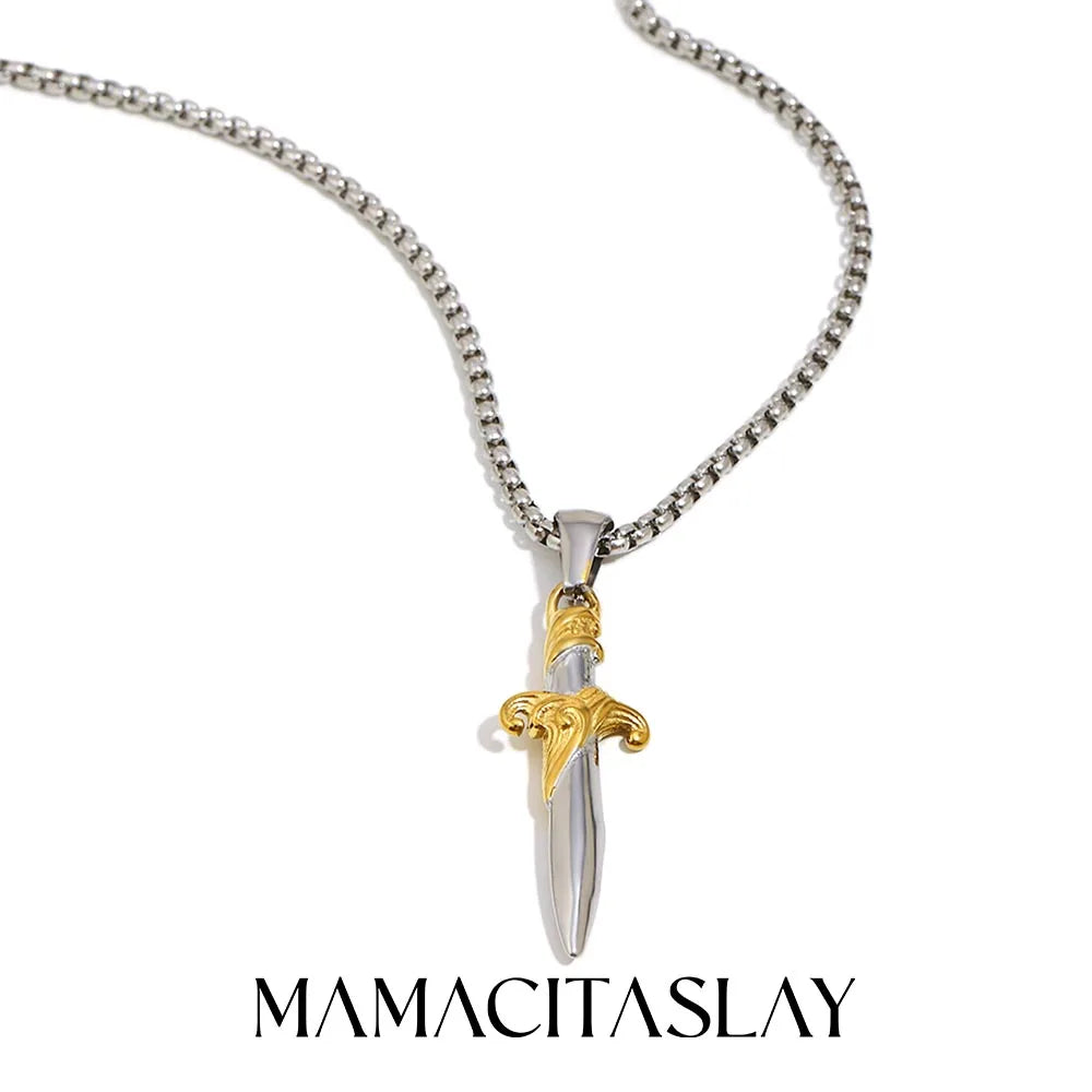MamacitaSlay 316L Stainless Steel Mixed Color Sword Necklace 18K Gold Plated Waterproof Jewelry Hip Hop Style Unique Necklace