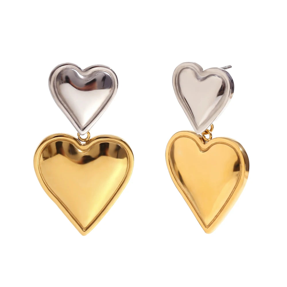 MamacitaSlay 316L Stainless Steel Mixed Color Heart Drop Earrings 18K Gold Plated Waterproof Jewelry For Women Everyday Wear