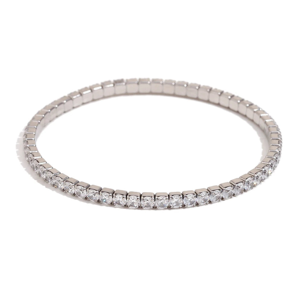 MamacitaSlay Classic Stainless Steel Zircon Fine Edge Bracelet Banquet Luxury Waterproof Jewelry Women's Elegant Simple Jewelry