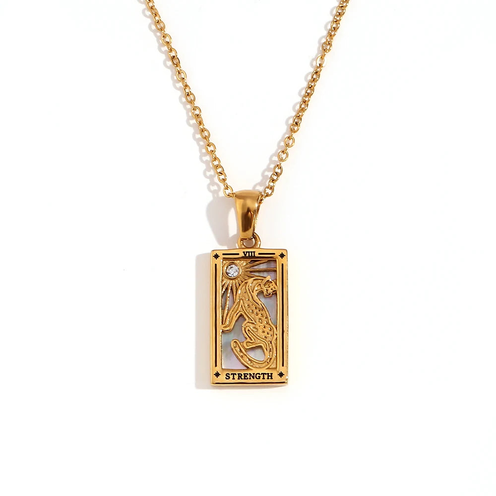 MamacitaSlay 316L Stainless Steel Zircon Tarot Necklace 18K Gold Plated Waterproof Jewelry Women's Creative Elegant Necklace