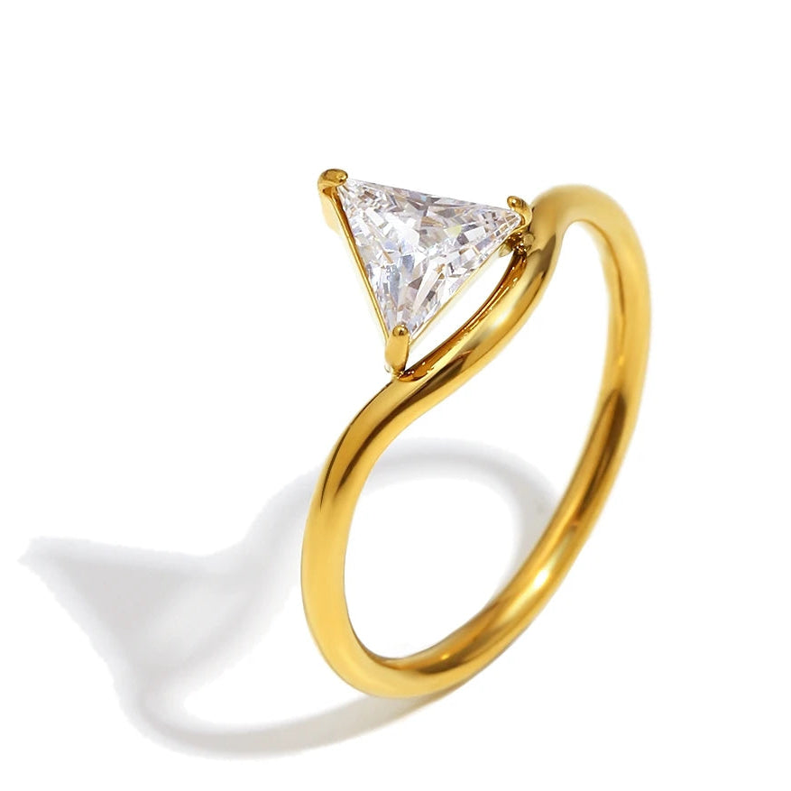Inner Ziva Trinity™ 316L Stainless Steel Waterproof Three Stone Ring | 18K Gold PVD Plated Cubic Zirconia Hypoallergenic Jewelry