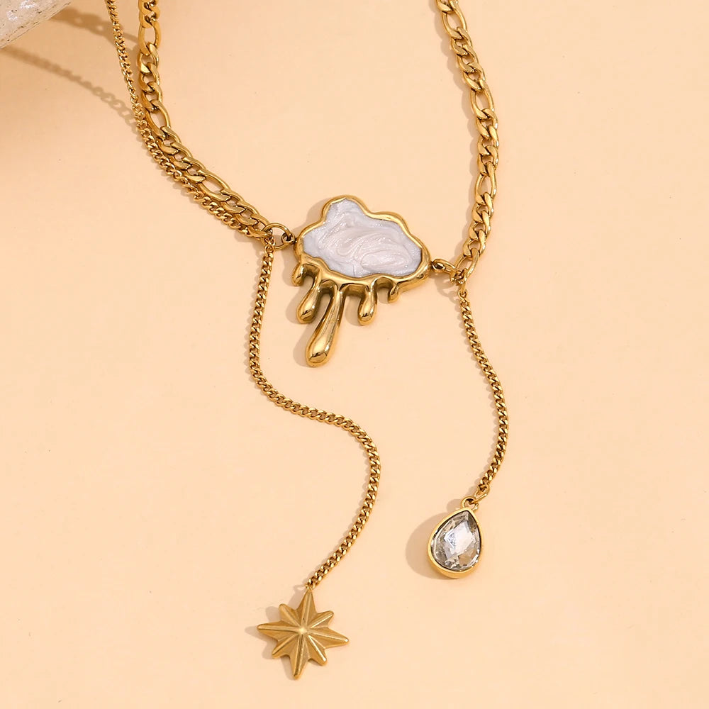MamacitaSlay Exclusive 18K Gold Plated Stainless Steel Cloud Tassel Star Necklace Waterproof Jewelry Women's Collarbone Chain
