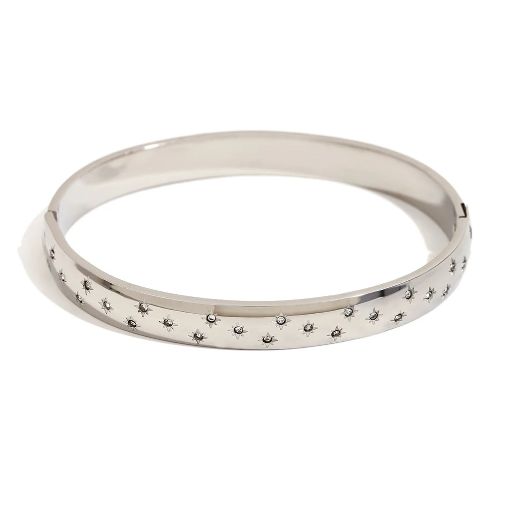MamacitaSlay 316L Stainless Steel Star Moon Open Bracelet Bracelet 18K Gold Plated Waterproof Jewelry Women's Unique Bracelet
