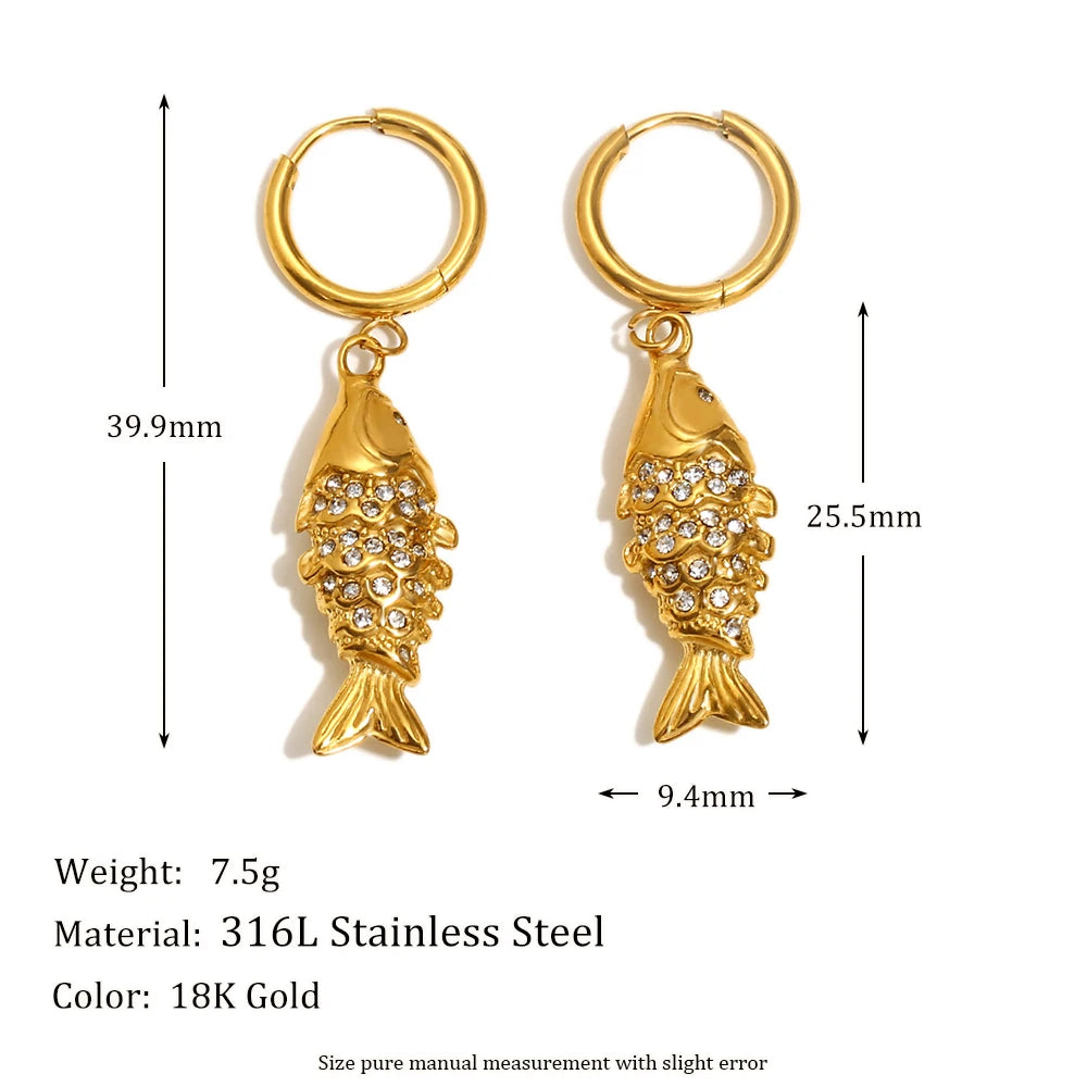 MamacitaSlay Wholesale Lucky Koi Drop Earrings Women Waterproof Gold Plated 316L Stainless Steel Women's Jewelry New In Earrings