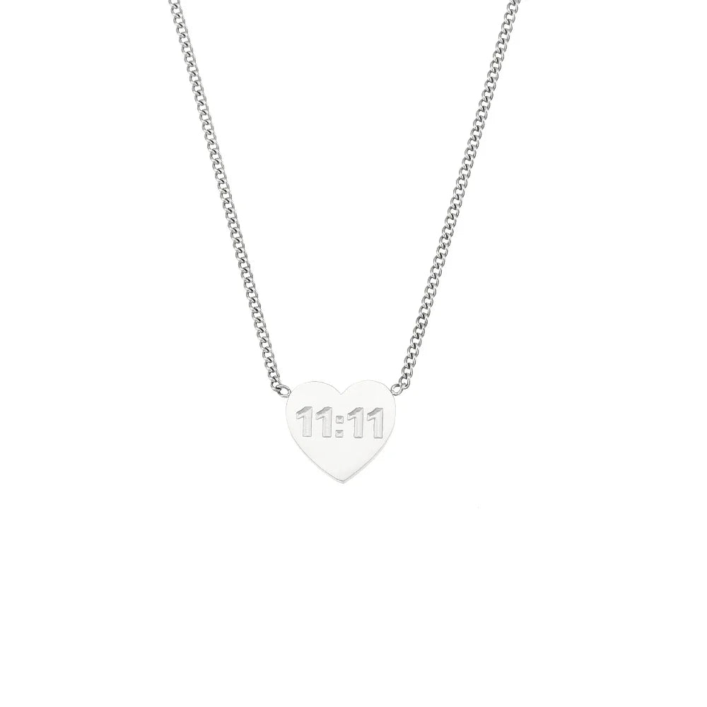 MamacitaSlay Latest Design 11:11 Heart Pendant Necklaces 18K Gold-Plated Stainless Steel Waterproof Jewelry for Women
