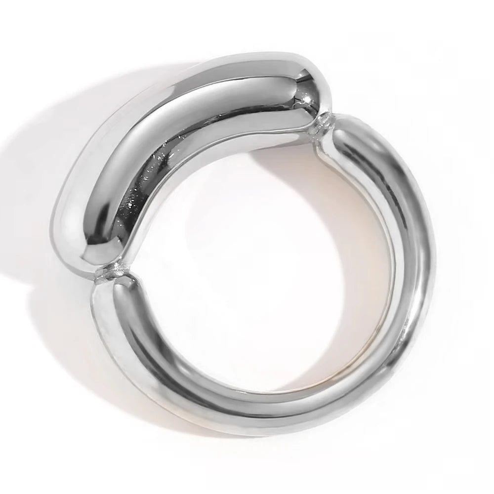 MamacitaSlay 316L Stainless Steel Mixed Color Line Smile Ring 18K Gold Plated Waterproof Jewelry For Women Trendy Daily Wear