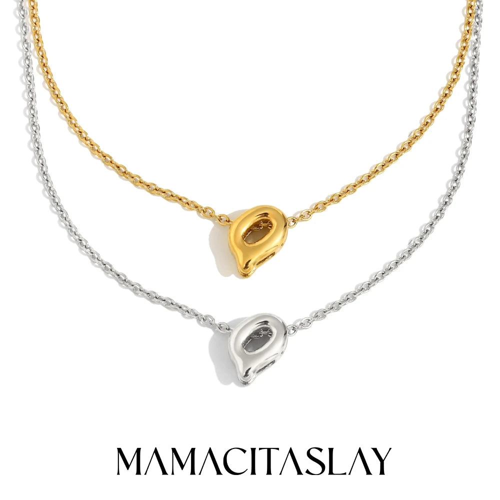MamacitaSlay 316L Stainless Steel Letter Pendant Necklace Waterproof 18K Gold Plated Neck Jewelry Women's Minimalist Necklace