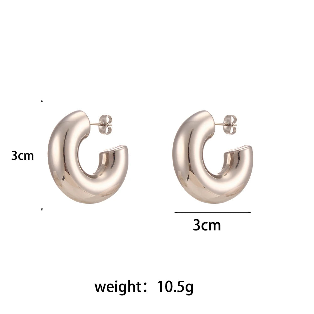 MamacitaSlay 316L Stainless Steel Smooth Ribbed C Shaped Earrings 18K Gold Plated Waterproof Jewelry For Women Everyday Wear