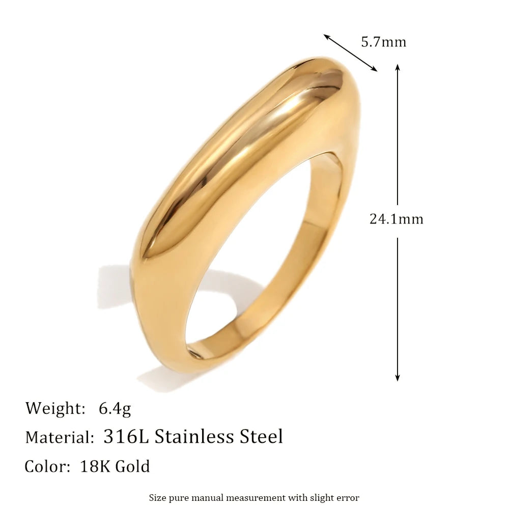 MamacitaSlay Classic 316L Stainless Steel Flat Stick Ring Waterproof 18K Gold Plated Jewelry 2025 Creative Women's Elegant Gift