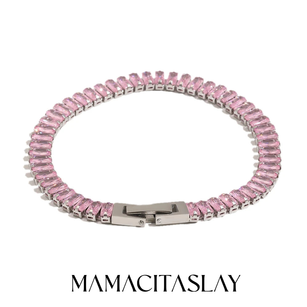 MamacitaSlay 316L Stainless Steel Baguette Zircon Bracelet 18K Gold Plated Waterproof Jewelry For Women Trend Stackable Bracelet