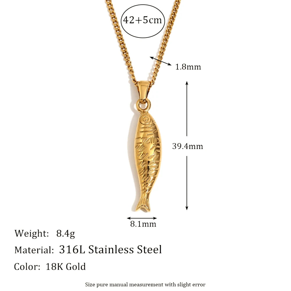 MamacitaSlay New Design 39mm Fish Pendant Y-Shaped Clavicle Necklace Stainless Steel Accessories Woman Luxury Quality Jewelry