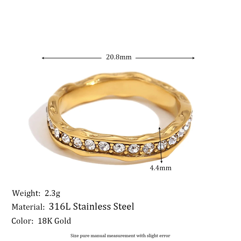 MamacitaSlay Minimalist Irregular Wavy Road Texture Stainless Steel Rings For Women Titanium Female Ring Waterproof Jewlery Gift