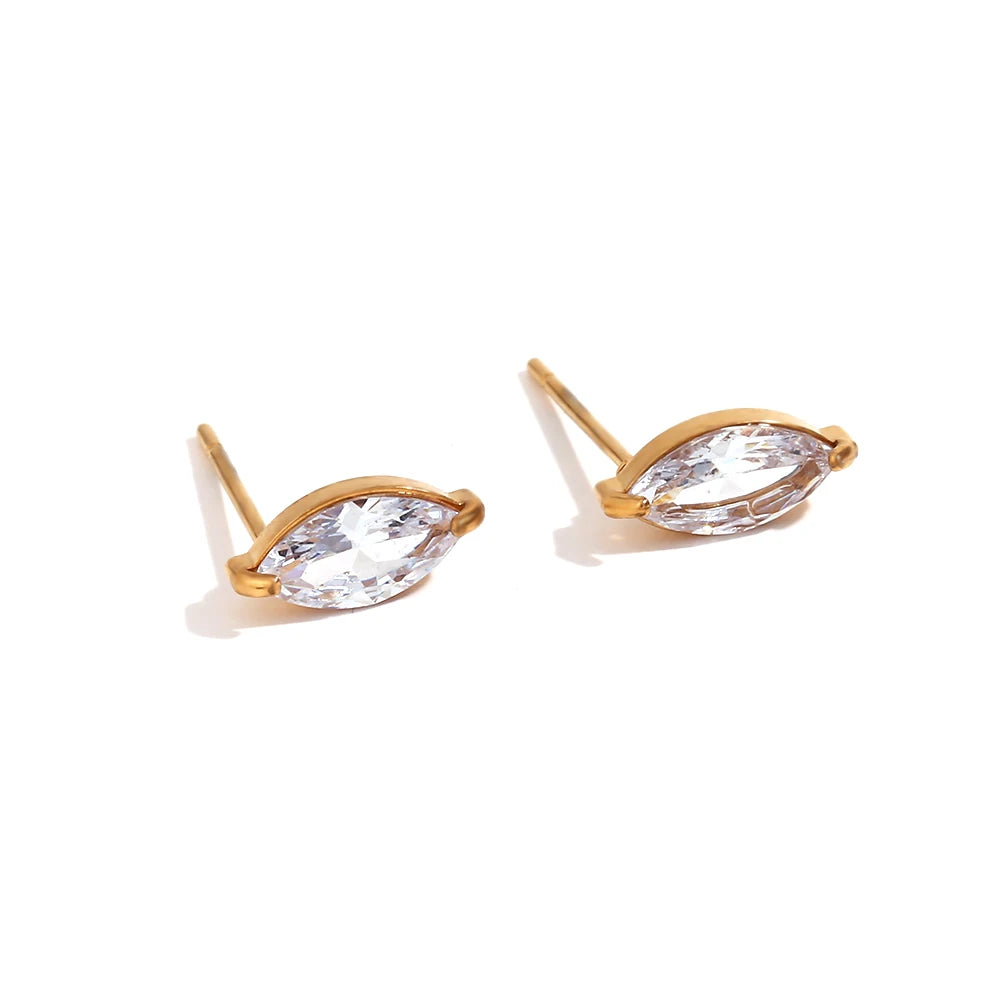 MamacitaSlay Delicate Zircon Flower Crown Horse Eye Stainless Steel Earrings Mini 18K Gold Plated Stud Earrings Fashion Jewelry