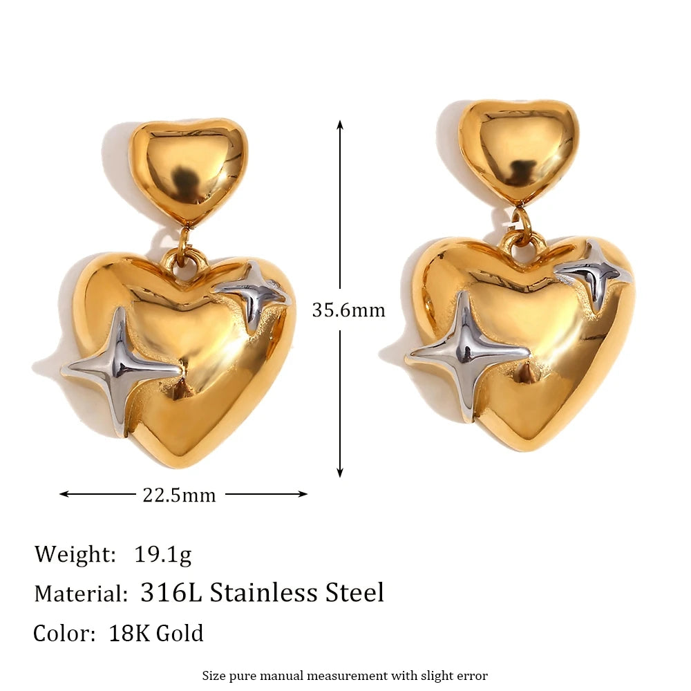 MamacitaSlay Exclusive Stainless Steel Heart Star Earrings 2025 New Design Waterproof Jewelry Women's Charm Statement Earrings