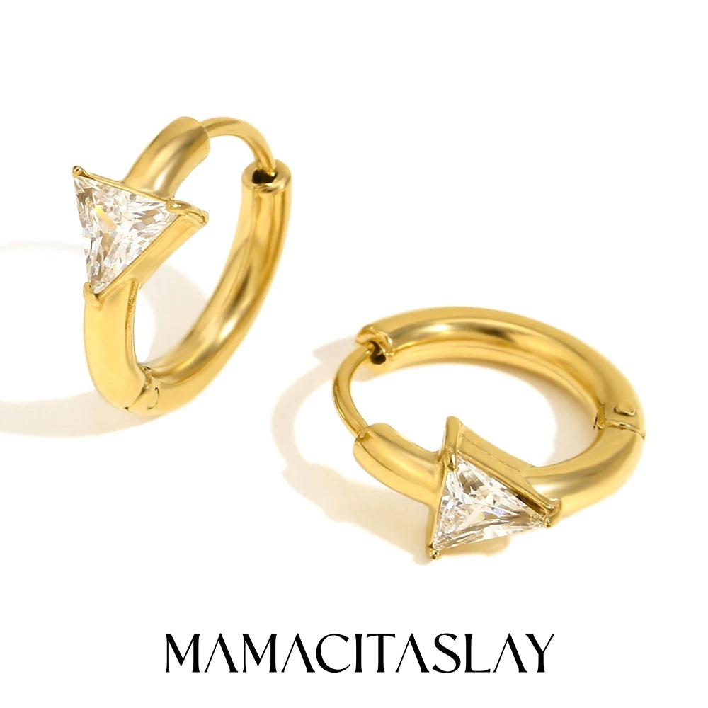 MamacitaSlay 316l Stainless Steel Zircon Hoop Earring 18K Gold Plated Waterproof Minimalist Jewelry for Women 2026 Trend Gift