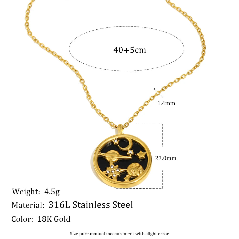 MamacitaSlay 316L Stainless Steel Shell Zircon Celestial Necklace Waterproof 18K Gold Plated Neck Jewelry Elegant Necklace Gifts