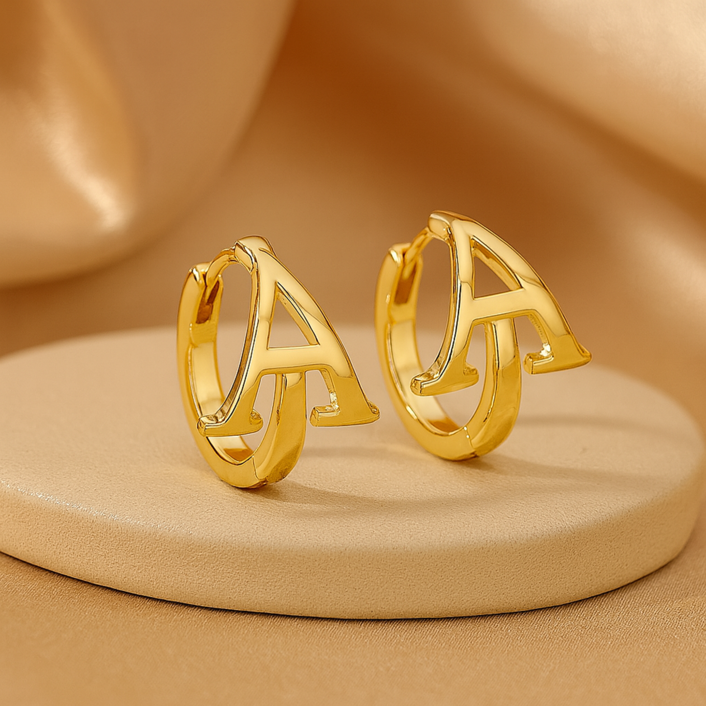 Golden Initial Charm Hoops