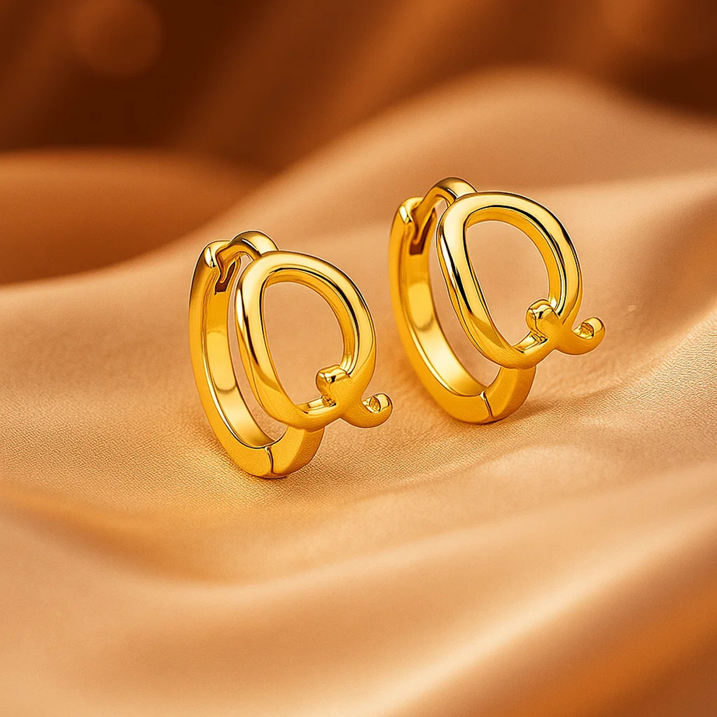 Golden Initial Charm Hoops
